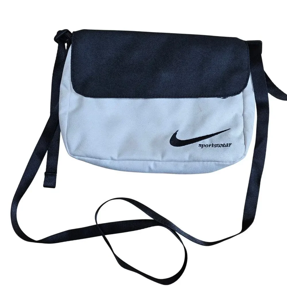 Nike Futura Sportswear Crossbody Bag Plaid Black White Swoosh 10x7x1 Adj. Strap